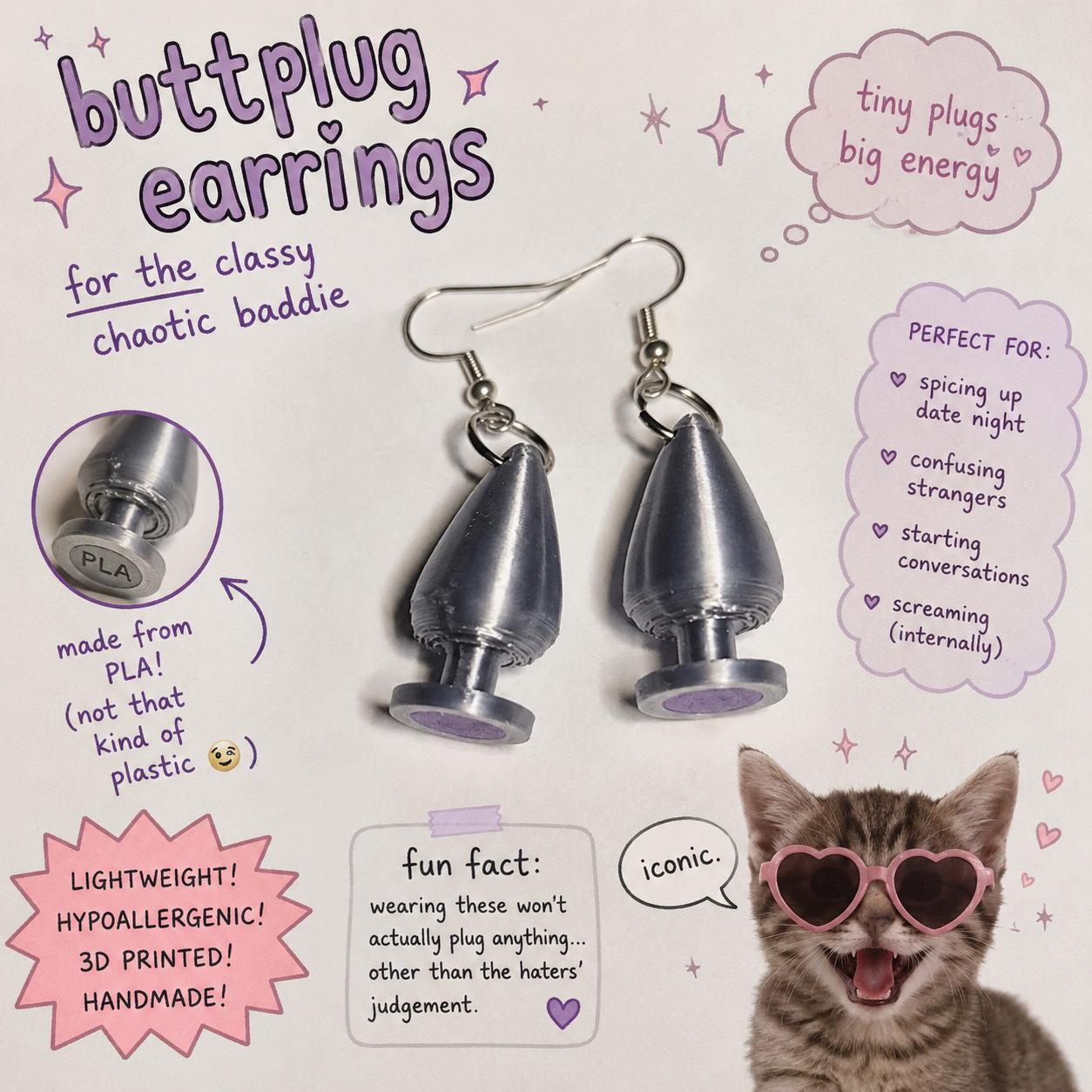 Novelty Butt Plug Earrings, Kinky/Lesbian/LGBTQ+/BDSM Accessory __etsy:8010868334