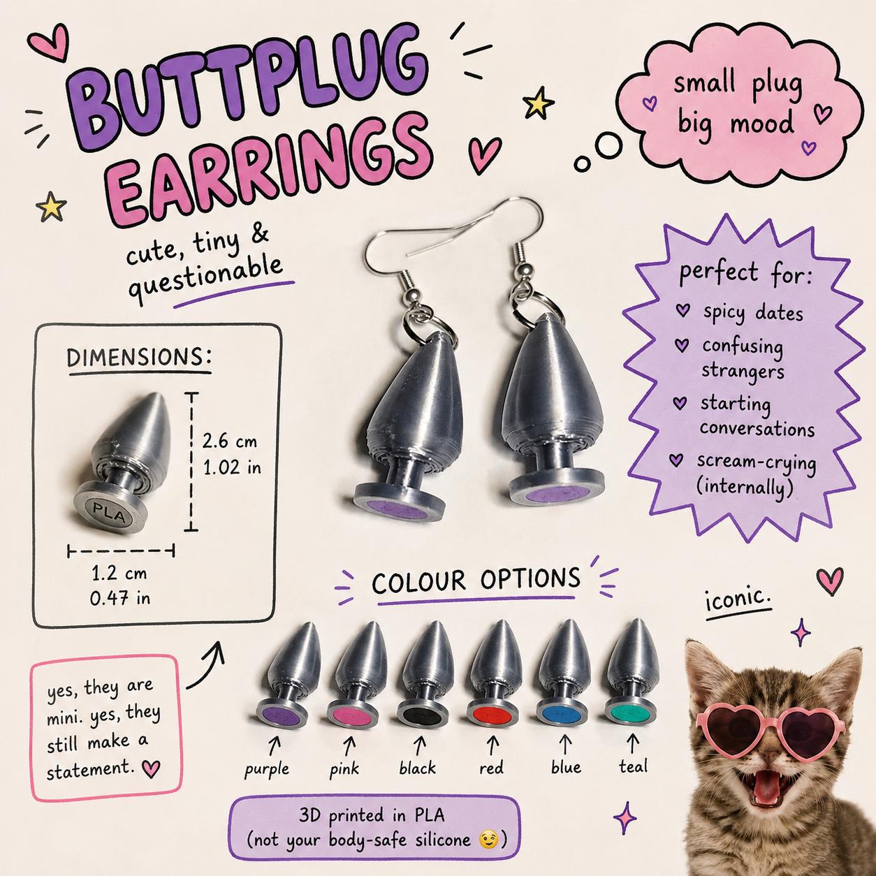 Novelty Butt Plug Earrings, Kinky/Lesbian/LGBTQ+/BDSM Accessory __etsy:8058781713