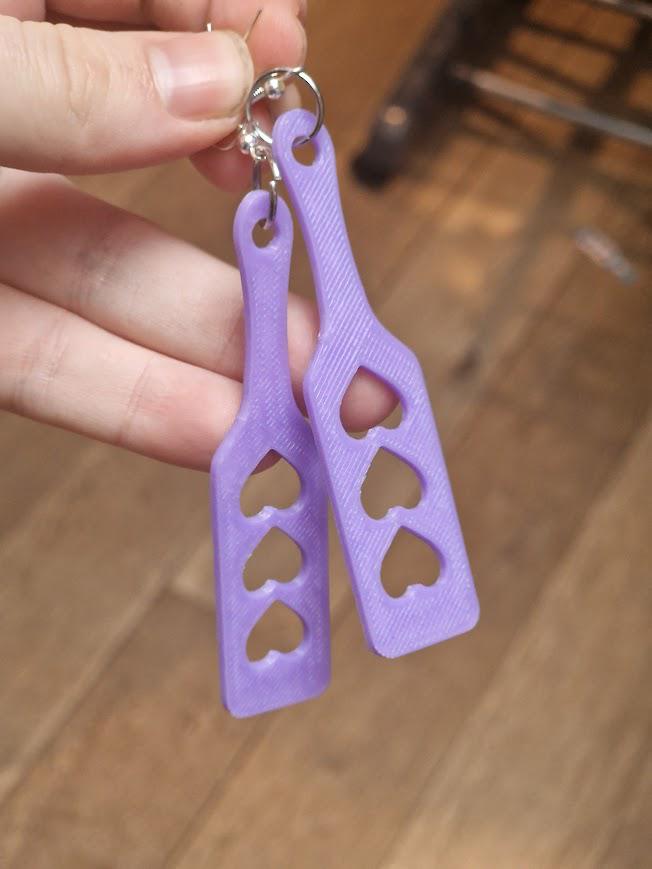 Paddle Ear-Rings with 3 Love Hearts! - Kinky BDSM 3d-Printed Accessory