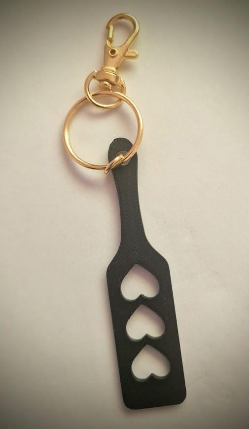 Paddle with Triple Hearts Keychain - Kinky BDSM 3d-Printed Accessory (etsy image id: 6603673243)