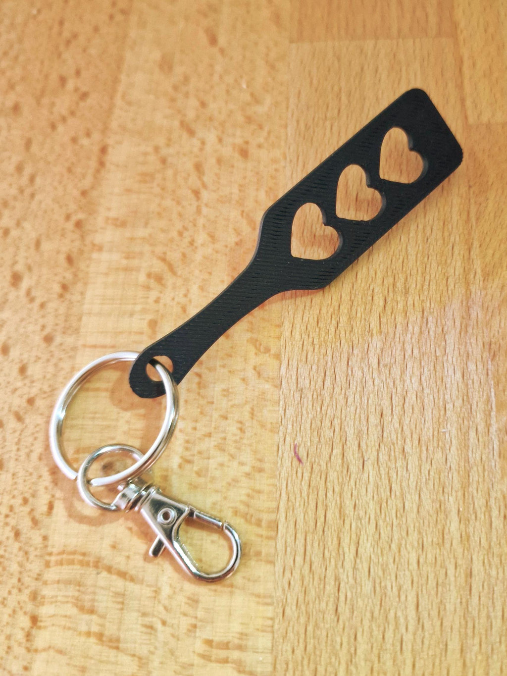 Paddle with Triple Hearts Keychain - Kinky BDSM 3d-Printed Accessory (etsy image id: 6890114578)