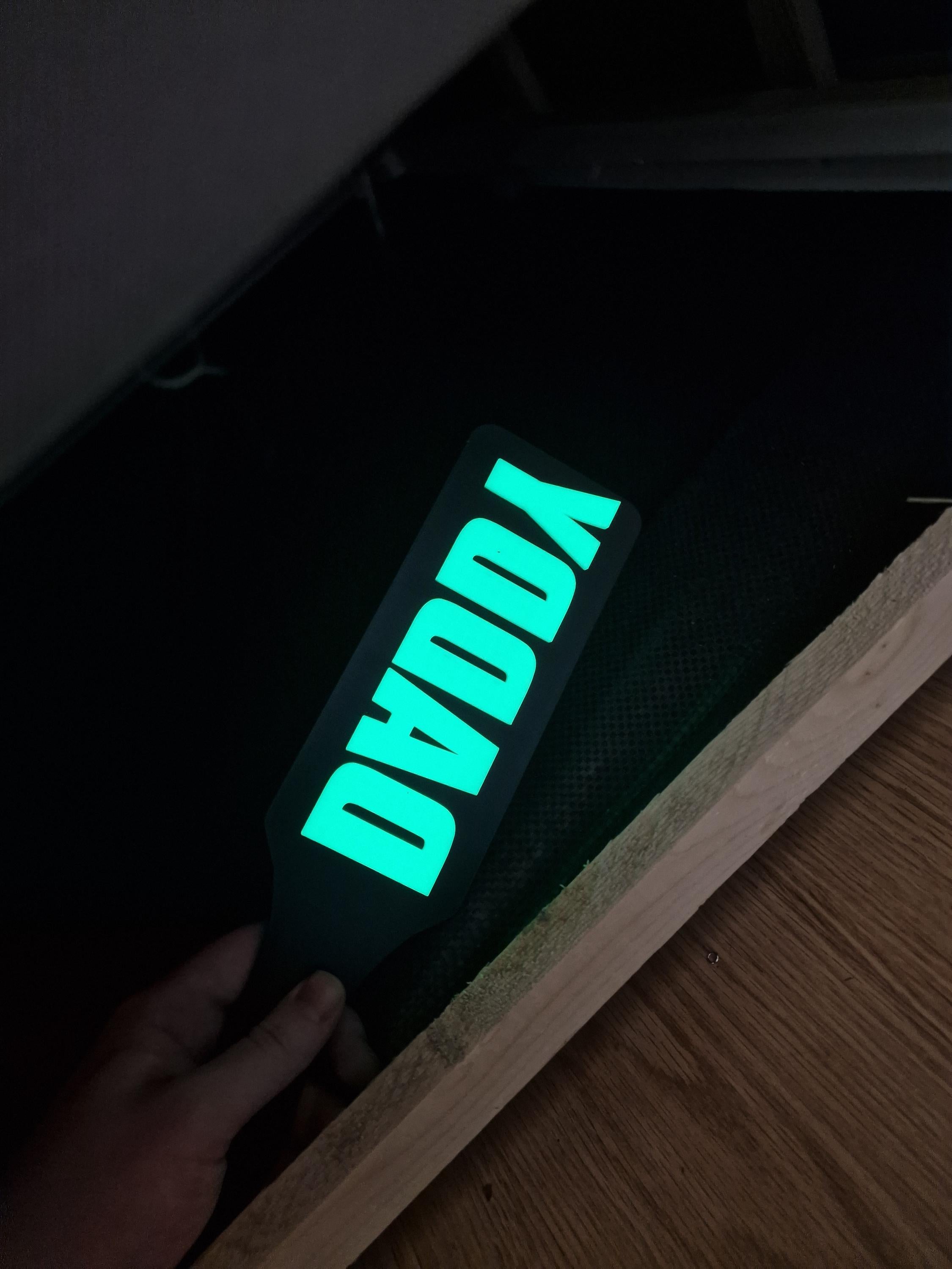 Glowy Daddy Spanking Paddle - UV Glow-In-The-Dark, Mid-Size BDSM Impact Toy 3D-Printed (etsy image id: 7602894928)