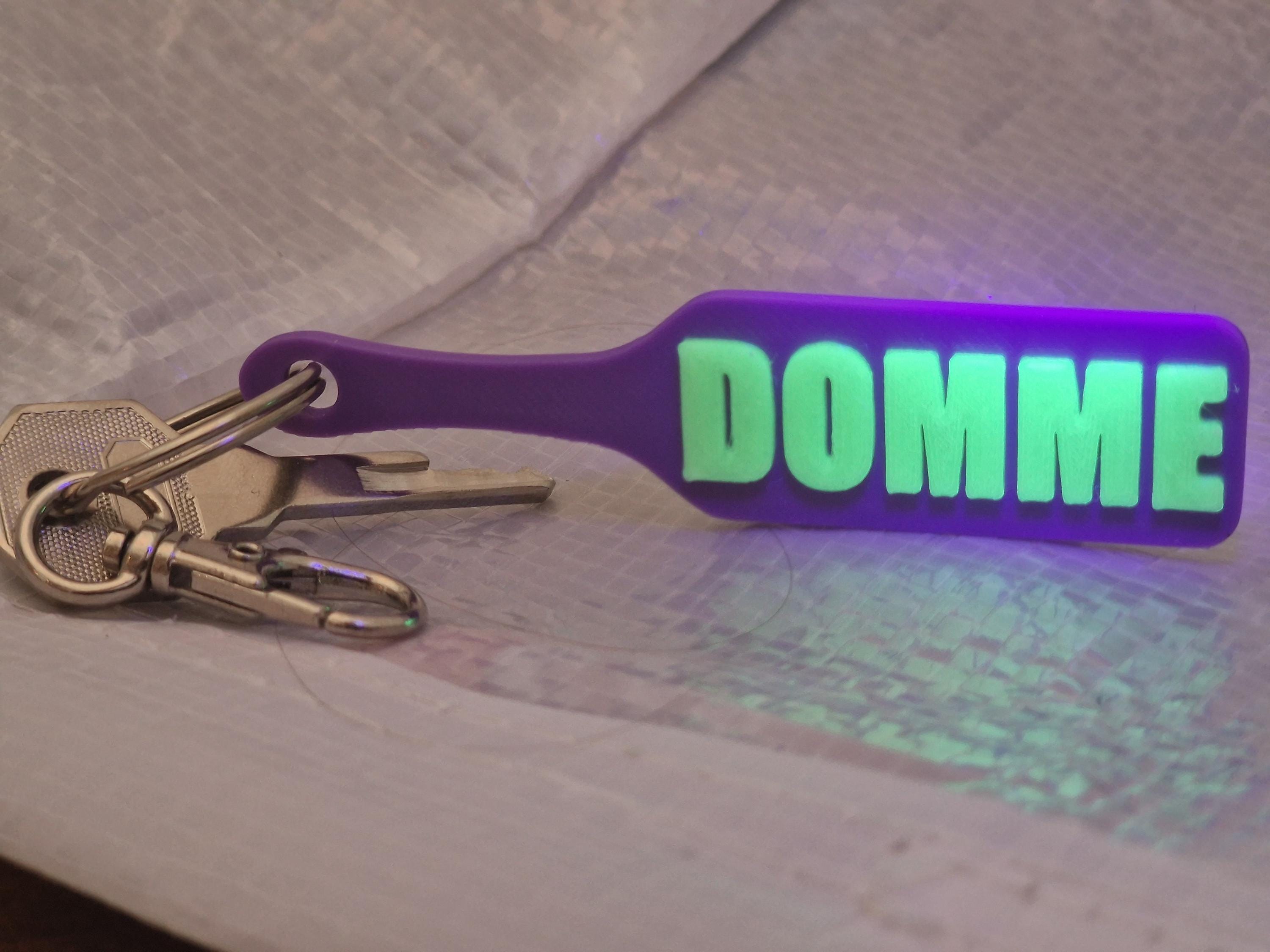 Glowy DOMME Paddle Keychain - Joker Colours (Glowy Green & Purple)  - Kinky BDSM 3d-Printed Accessory (etsy image id: 7782563466)