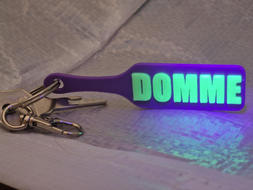 Glowy GODDESS Paddle Keychain - Joker Colours (Glowy Green & Purple)  - Kinky BDSM 3d-Printed Accessory (etsy image id: 7782572362)