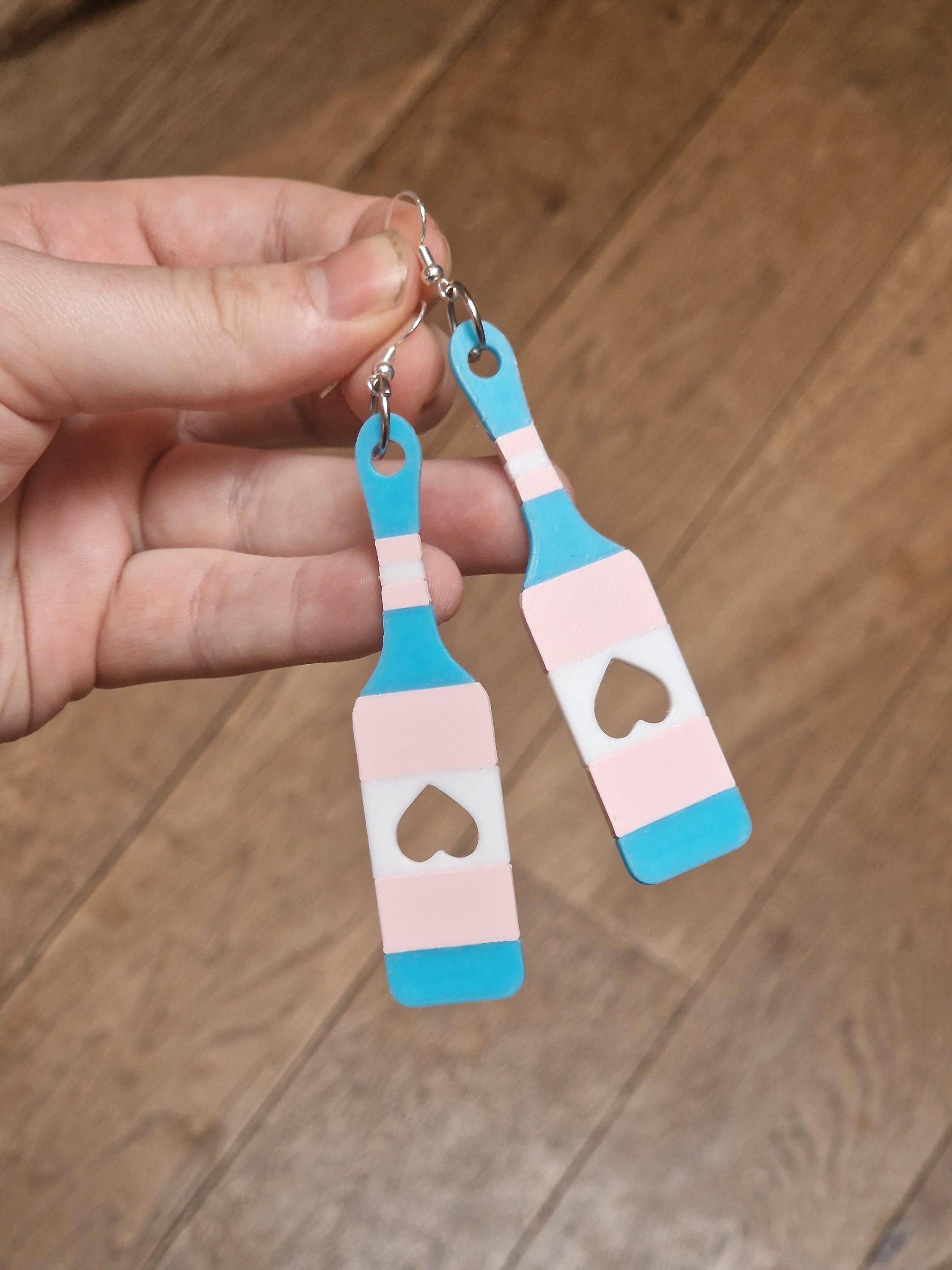 Trans Flag Paddle Ear-Rings with Love Heart! - Kinky BDSM 3d-Printed Accessory (etsy image id: 7782714186)