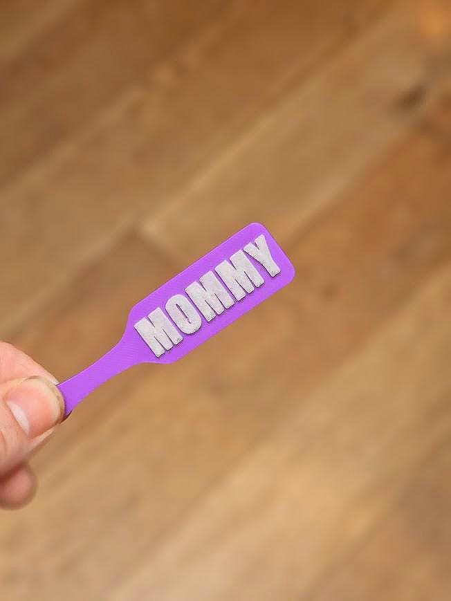 MOMMY Paddle Keychain - Jester Collection (Glowy Green & Purple)  - Kinky BDSM 3d-Printed Accessory (etsy image id: 7957343674)