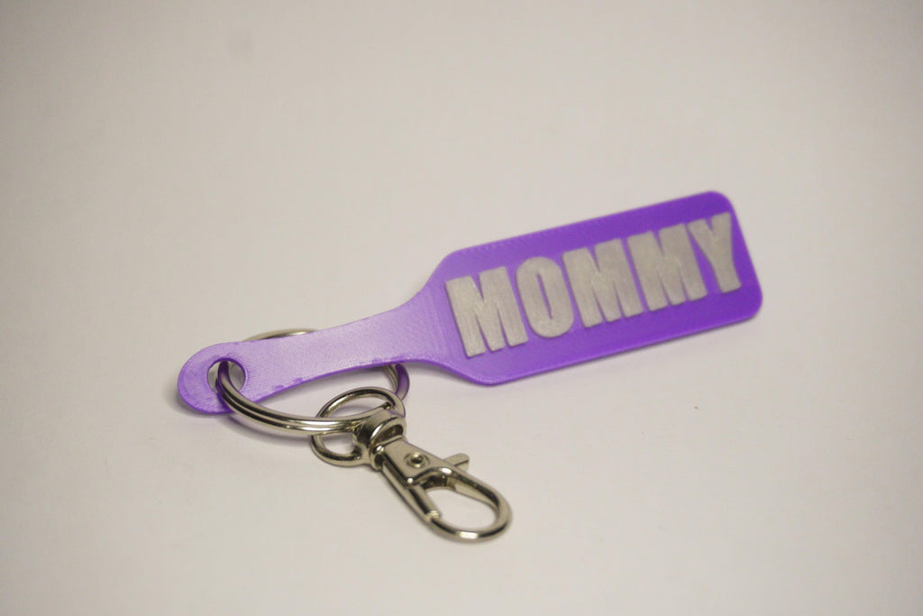 MOMMY Paddle Keychain - Jester Collection (Glowy Green & Purple)  - Kinky BDSM 3d-Printed Accessory (etsy image id: 7995596842)