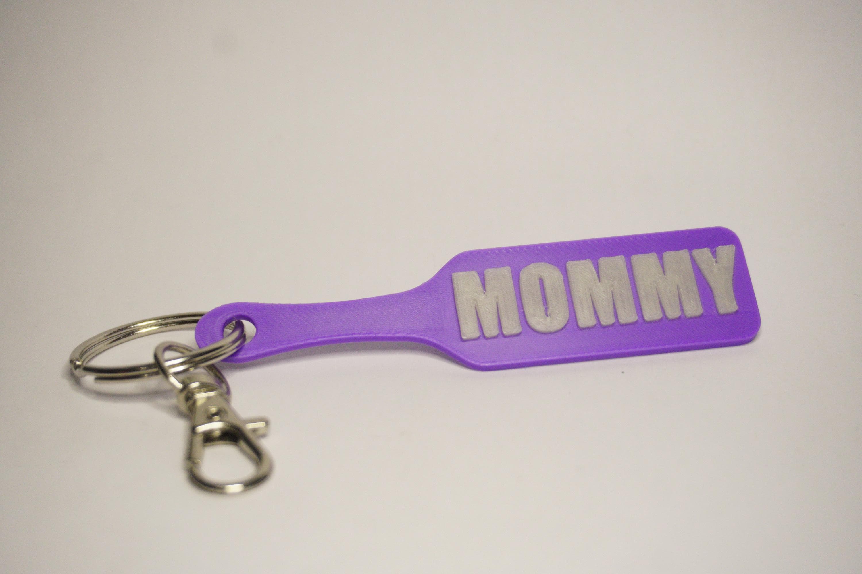 MOMMY Paddle Keychain - Jester Collection (Glowy Green & Purple)  - Kinky BDSM 3d-Printed Accessory (etsy image id: 7995596844)