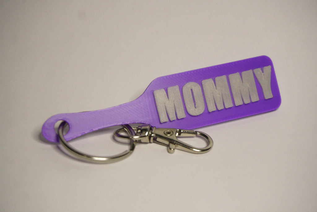 MOMMY Paddle Keychain - Jester Collection (Glowy Green & Purple)  - Kinky BDSM 3d-Printed Accessory (etsy image id: 7995597078)