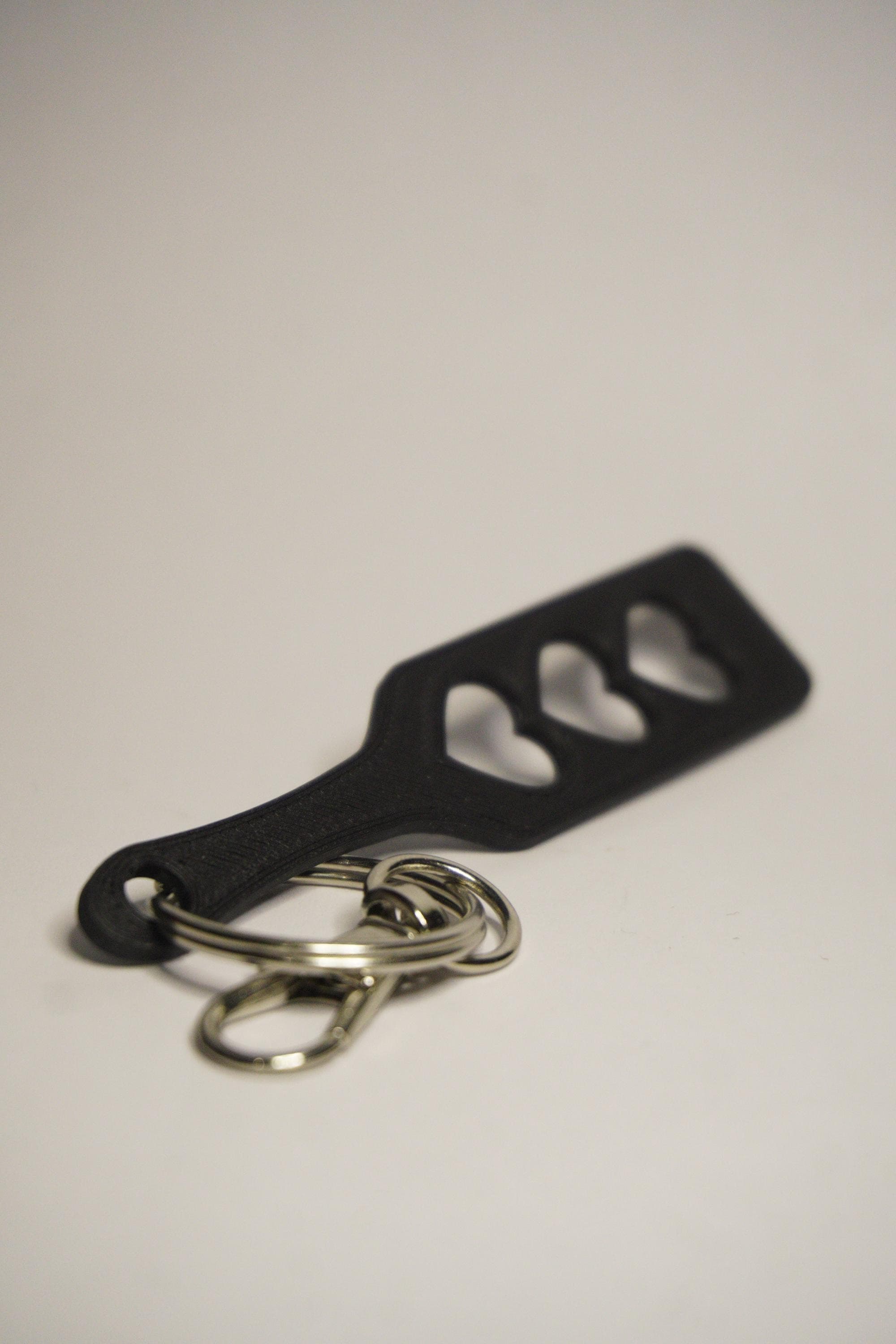 Paddle with Triple Hearts Keychain - Kinky BDSM 3d-Printed Accessory (etsy image id: 7995618820)