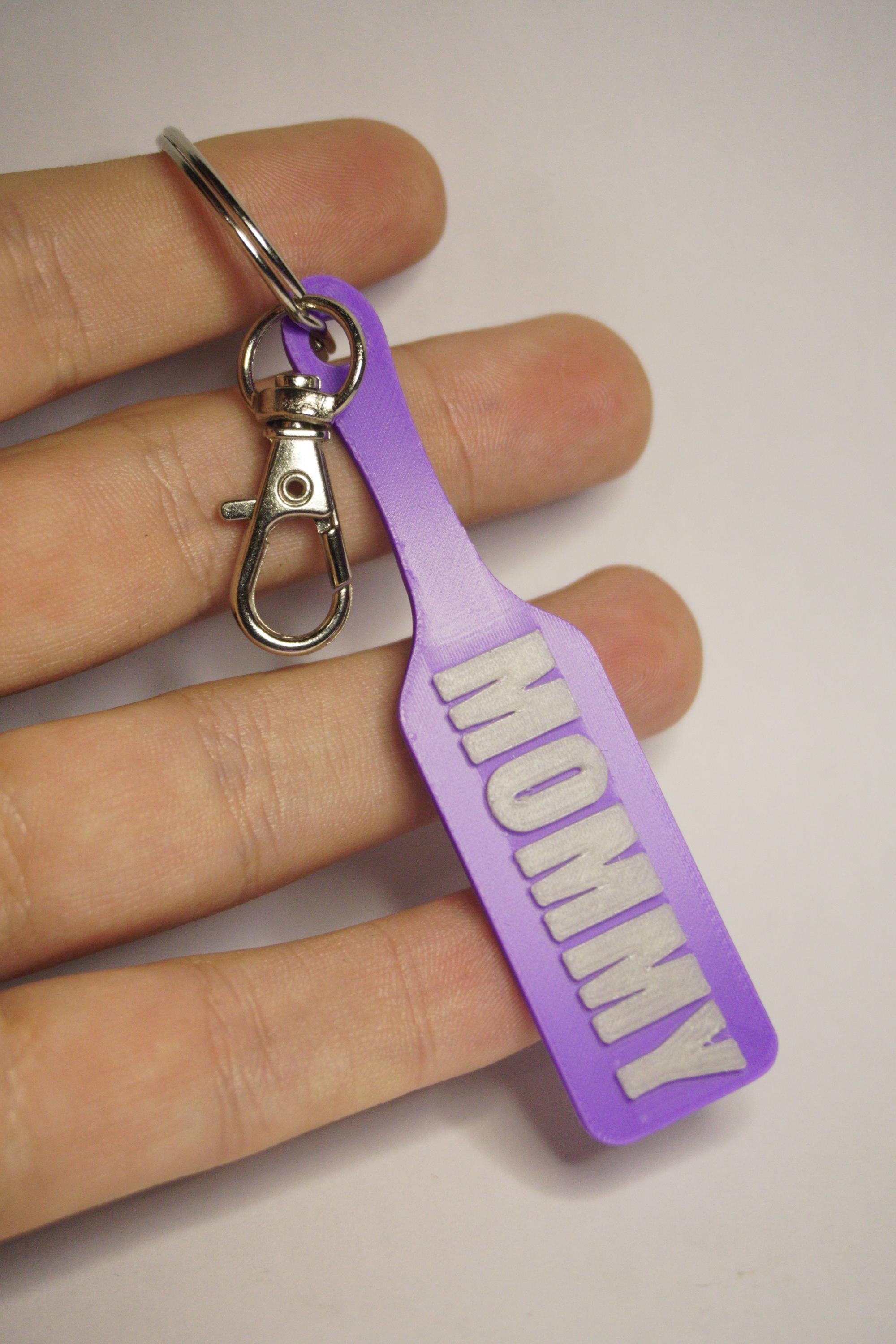 MOMMY Paddle Keychain - Jester Collection (Glowy Green & Purple)  - Kinky BDSM 3d-Printed Accessory (etsy image id: 8043530509)