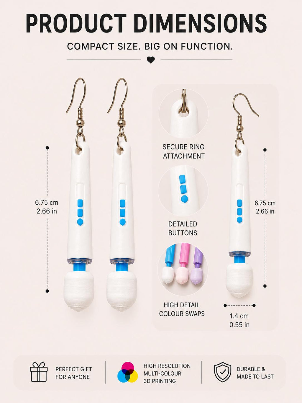 Hitachi-style Vibrator Earrings, Kinky/Lesbian/LGBTQ+/BDSM Accessory __etsy:8057405101